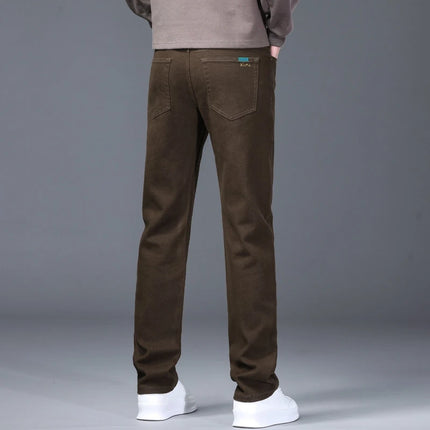 Men Straight Fit Jeans Autumn Elastic Soft Comfortable Solid Color Denim Pants Classic Fashion Casual Long Trousers Daily Wear