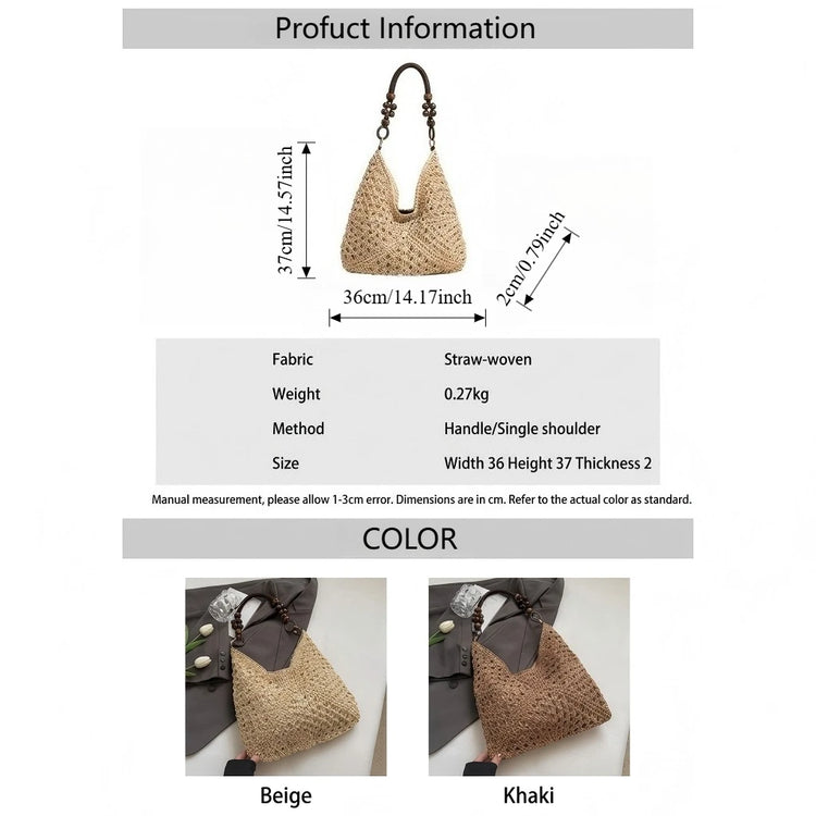 Borsa Tote da Donna in Paglia Intrecciata Grande Capacità, Borsa Estiva da Spiaggia per Vacanze, Borsa a Spalla alla Moda per il Pendolarismo