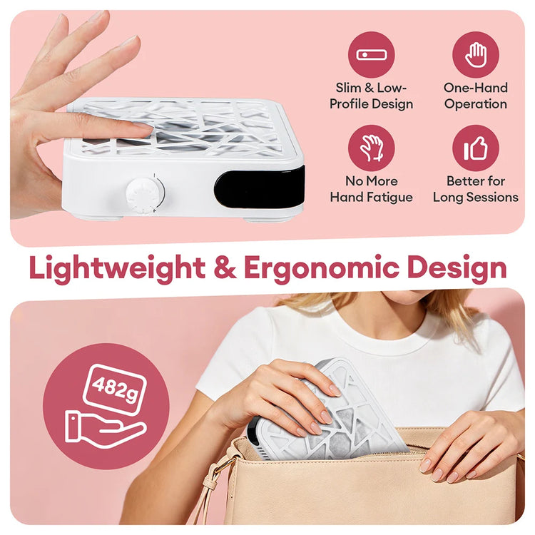 Rechargeable Brushless Turbo Nail Dust Extractor 6000PRM 10‑Speed Adjustable Low Noise Mini Manicure Vacuum for Nail Salon Home Use