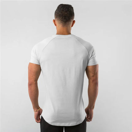 Men's Summer Skinny Casual T-Shirt Short Sleeve Tee Male Gym Fitness Sport Cotton Tops Man Running Workouts Sweatshirt Clothing PlatiNum