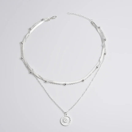 925 Sterling Silver Three-Layer Round Necklace Simple Snake Chain Charm Ball Chain Party Wedding Gift Women's Exquisite Jewelry PlatiNum