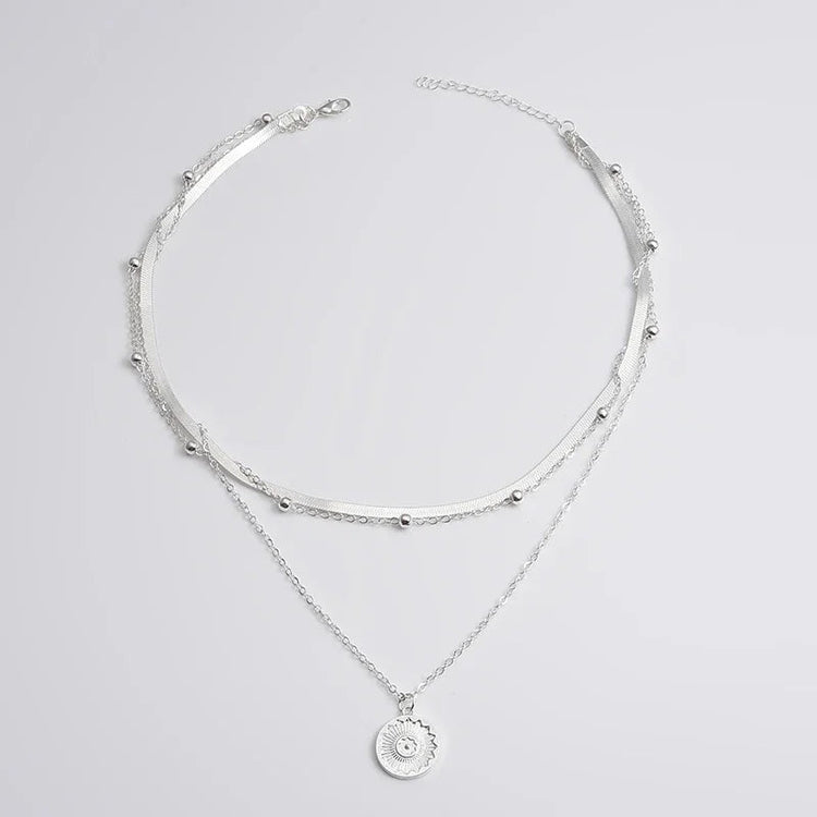 925 Sterling Silver Three-Layer Round Necklace Simple Snake Chain Charm Ball Chain Party Wedding Gift Women's Exquisite Jewelry PlatiNum