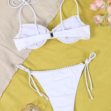Costume da bagno da donna bianco, bikini a stringhe, vita bassa, push-up, micro bikini due pezzi platinumshop