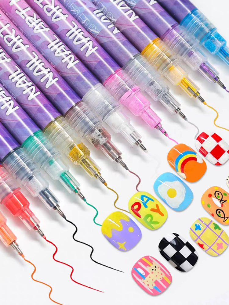 12Pcs/Set Nail Acrylic Graffiti Pen 12 Color Nail Marker DIYNail Art Graffiti Pen Nail Polish Pens Drawing Painting Point