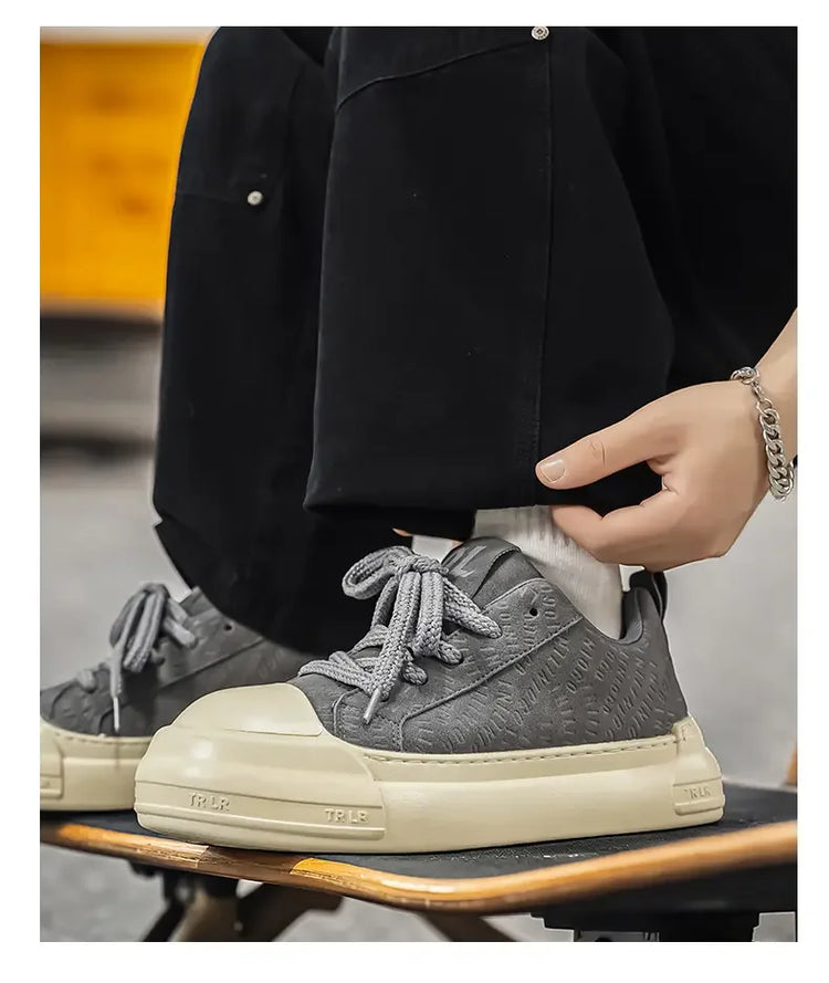 Toe Thick Sole Platform Men Sneakers Lace Up Patchwork Fashion New Trend Casual Trainer Shoes Thick Bottomed All Season