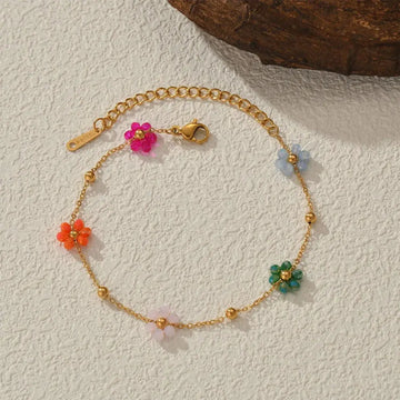 Sifisrri Set di gioielli con bracciale a catena con perline di fiori di colore vintage per donna, regalo di San Valentino alla moda in acciaio inossidabile platinumshop