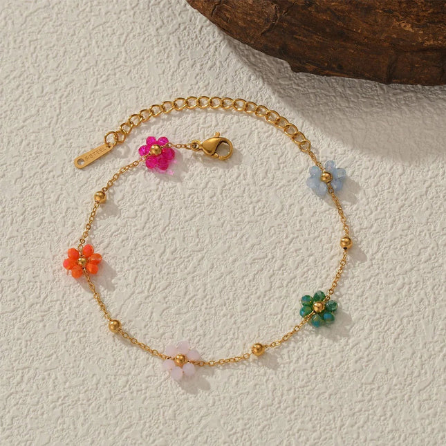 Sifisrri Set di gioielli con bracciale a catena con perline di fiori di colore vintage per donna, regalo di San Valentino alla moda in acciaio inossidabile platinumshop