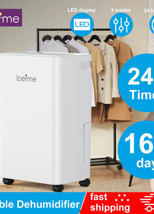 LOEFME Deumidificatore Elettrico Sbrinamento 24H Timer Smart Home Camera Da Letto Seminterrato Automatico 16L/24H 2L Serbatoio Acqua con Ruote Tubi