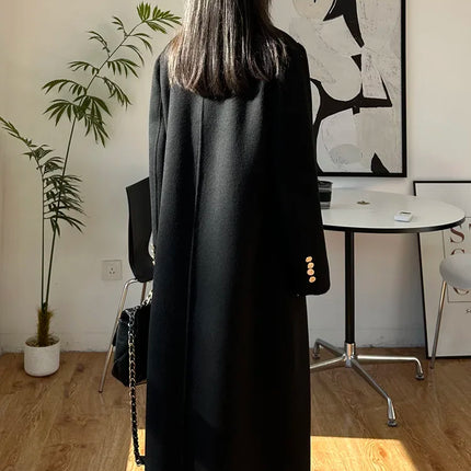 High-end Thick Double-sided Wool Coat Female Fashion Long  Autumn Winter Lapel Double Breasted Wool Coat Women Loose Outerwear