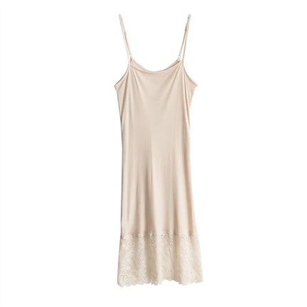 Sexy Natural Mulberry Silk Knitted Lace Camisole Bell Dress Bottom Women's Fashion Nightgown