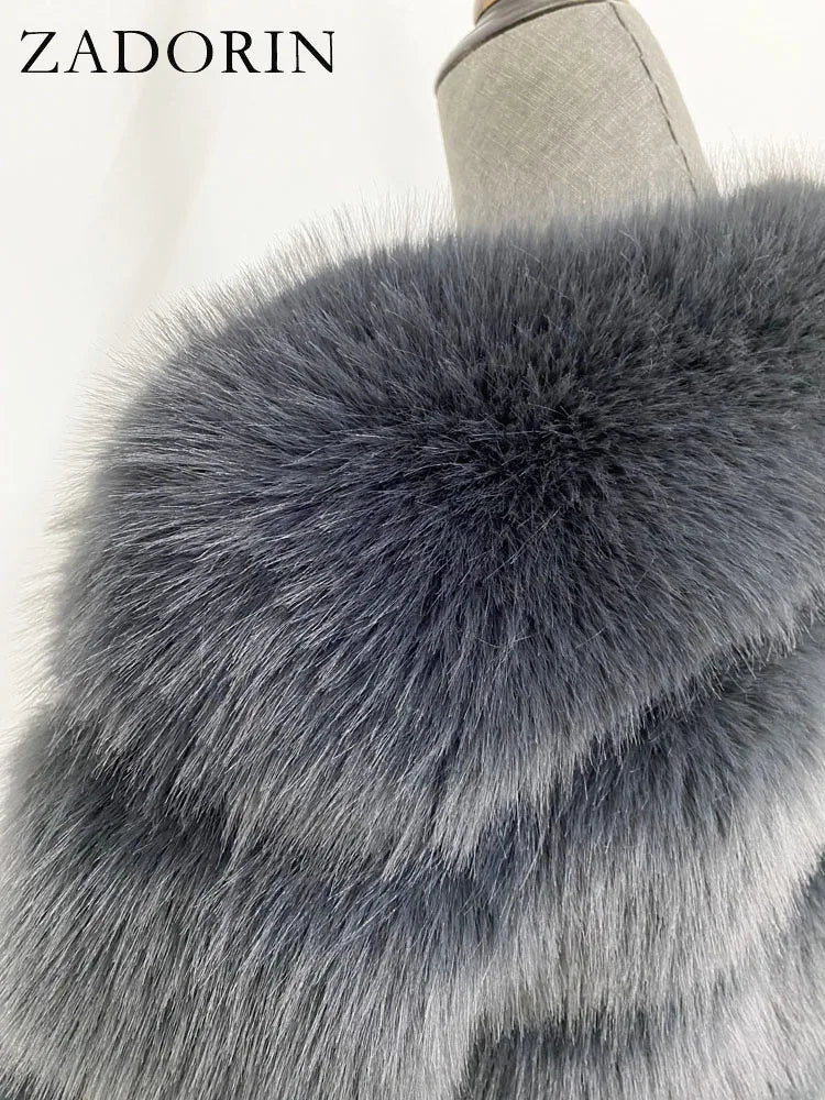 ZADORIN Fashion Hooded Splicing Fluffy Jacket Women Winter Long Sleeve White Faux Fur Coat Woman Clothing New in Coats & Jackets