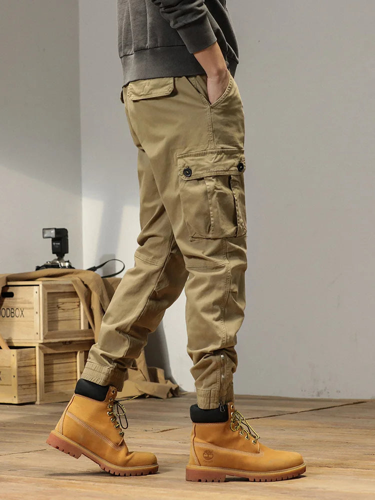 2023 New Multi-Pockets Spring Summer Cargo Pants Men Streetwear Zipper Leg Skinny Work Joggers Cotton Casual Tactical Trousers