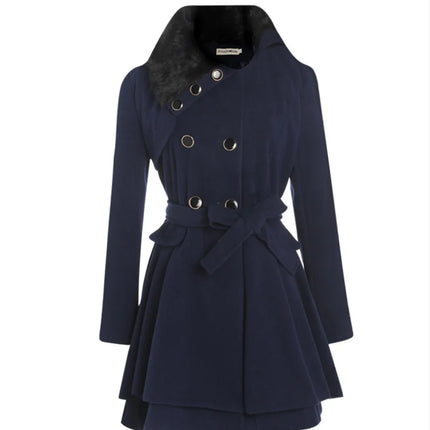 women woolen coat 2026 New fitted mid-length woolen coat double-breasted thickened overcoat + belt women's clothing