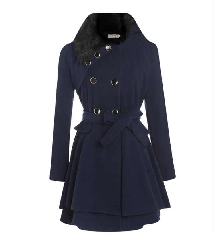 women woolen coat 2026 New fitted mid-length woolen coat double-breasted thickened overcoat + belt women's clothing
