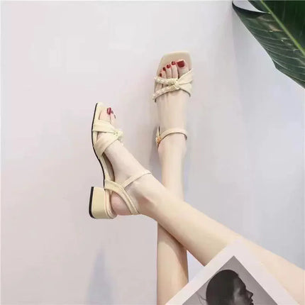 New Summer 2026 Sandals with Chunky Heels and Fairy-Style Straps with Pearls, Versatile Fashionable Women's Shoes