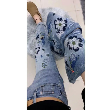 Elastico in vita Primavera e autunno Nuovi jeans a vita alta Pantaloni Harlan larghi e sottili da donna Pantaloni versatili da donna Jeans blu