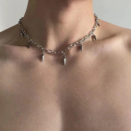 Stainless Steel Punk Aesthetic Stud Necklace Men Choker Cool Hip Hop Women Rivet Pendant Necklace Gothic Jewelry Gifts PlatiNum