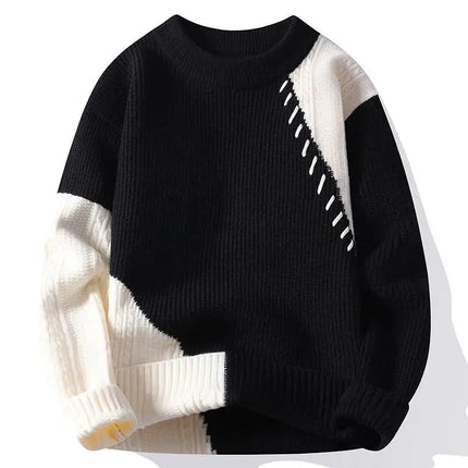 New Trendy Autumn and Winter Jacquard Pattern Pullover Sweater Casual Round Neck Color-Blocking Knit Men's Pullover
