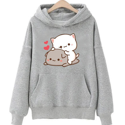 Peach And Goma Mochi Cat Love Print hoodies women Winter  streetwear funny Hood female Fleece sweater