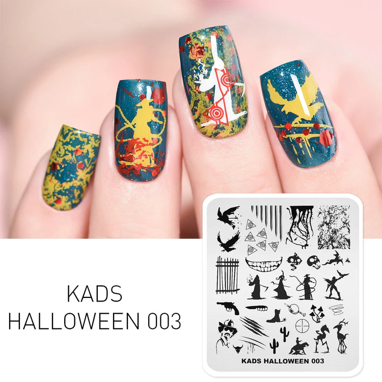 KADS Halloween Nail Stamping Plates skull Pumpkin Bat Template Stencils Nail Art Stamp Image Plate Manicure Nail Print Tool