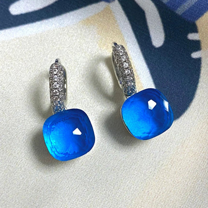 Classic Candy Color Earrings Inlay Transparent Zircon 27Colors Crystal Earrings Platinum Plated Fashion Jewelry For Women PlatiNum
