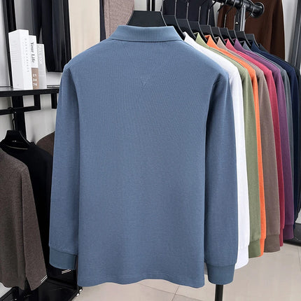 100% pure cotton autumn and winter men's sports fashion brand embroidered pony long-sleeved POLO business casual T-shirt