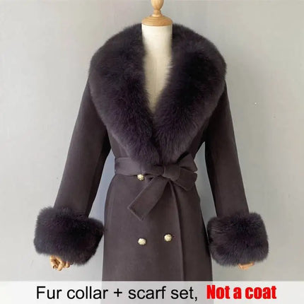 Real Fur Collar And Cuffs Set Winter Coat Accessories Women Fluffy Large Fur Shawl Neak Warm Fox Fur Scarf Furry Scarves Female