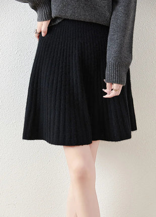 Preppy Style women's 100% Merino Wool Skirts Autumn Winter Pleated Skirt Cashmere Knitwear Short A-Line Above Knee Skirt PlatiNum