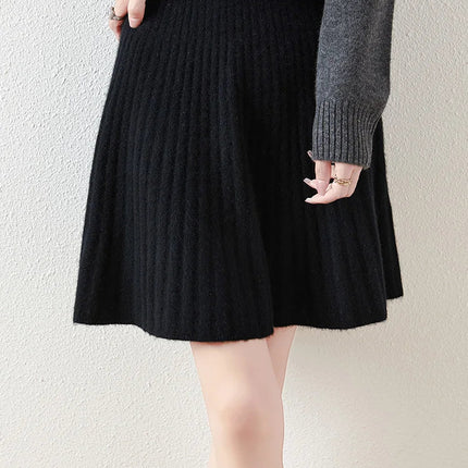 Preppy Style women's 100% Merino Wool Skirts Autumn Winter Pleated Skirt Cashmere Knitwear Short A-Line Above Knee Skirt PlatiNum
