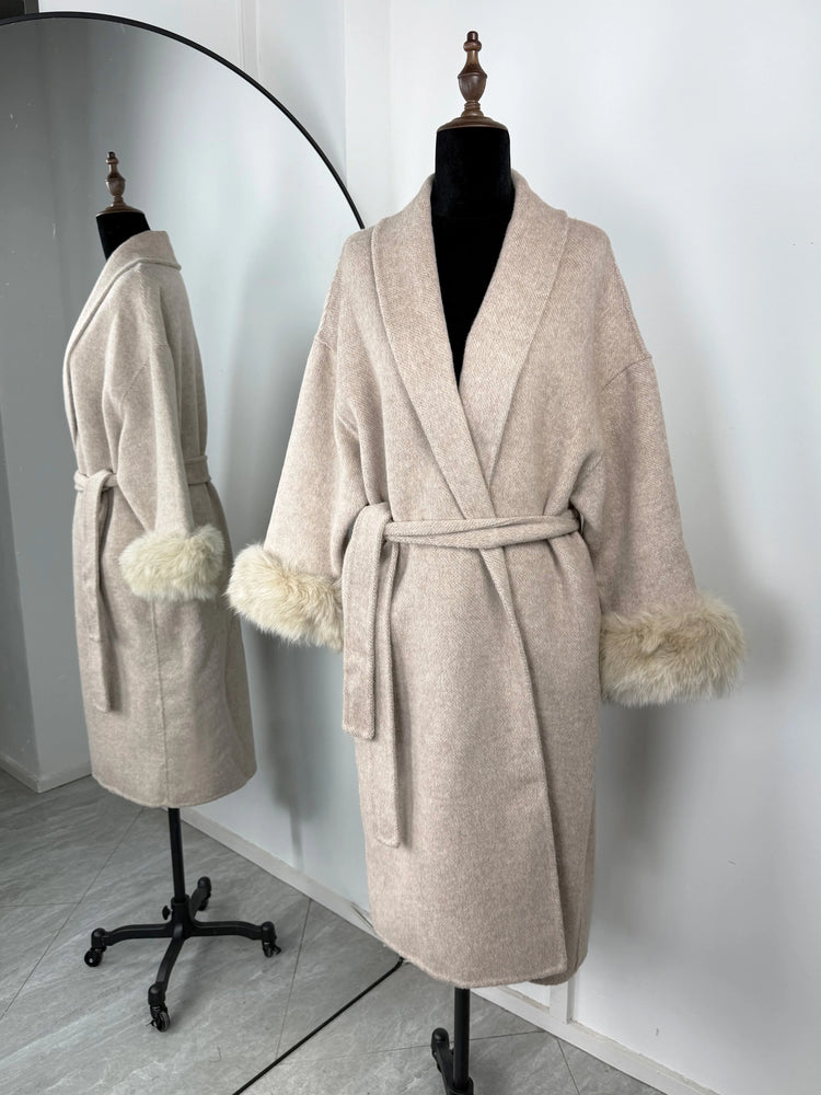 TARUXY Fox Fur Woolen Long Coats Women's Office Lady Removable Elegant Coat Double-sided Wool Overcoat 2025 New Cardigan Jacket