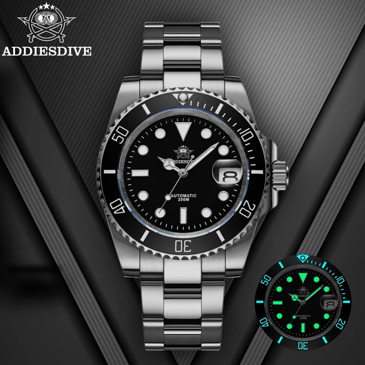 ADDIESDIVE AD2503 Luxury Men Watch Water Sapphire Glass Waterproof 200M C3 Super Luminous Calendar Automatic Mechanical Watch