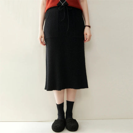 100% Cashmere Skirt Women's Clothes Over Knees Knitwear New Collection High Quality Autumn Winter Soft Warm Straight Long Skirt PlatiNum