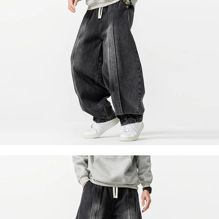 2025 Nuovi pantaloni stile harem vintage da uomo pantaloni larghi in denim hip-hop larghi da uomo jeans dritti oversize moda pantaloni in vita elastica