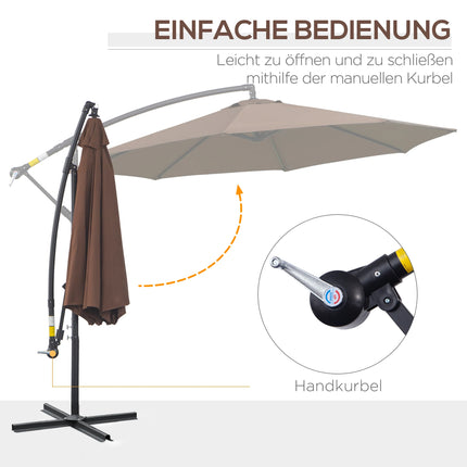 Weather-resistant crank parasol 3 m x 3 m x 2.5 m in steel and coffee-coloured polyester