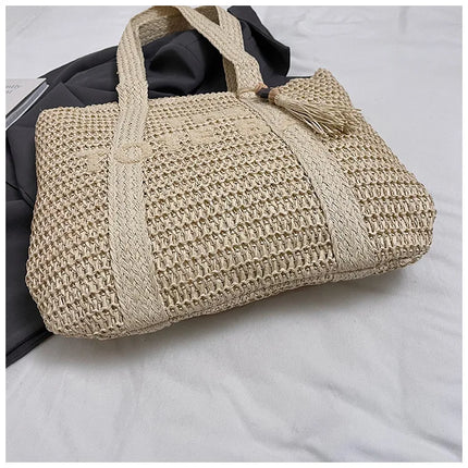 Women's Large Capacity French Style Woven Straw Bag, New Beach Vacation Crossbody Bag, Casual Commuter Tote Bag