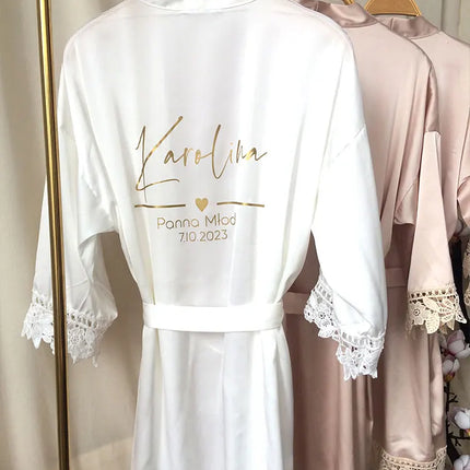Indumenti da notte estivi personalizzati in pizzo Sposa e damigella d'onore Abito da sposa Abito personalizzato Champagne Kimono Accappatoio in seta Abito da notte in raso