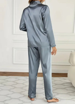 Pigiama da donna in raso di lusso Pj Set Colletto rovesciato Bottoni Top e pantaloni Indumenti da notte e pigiama per abiti estivi per la casa