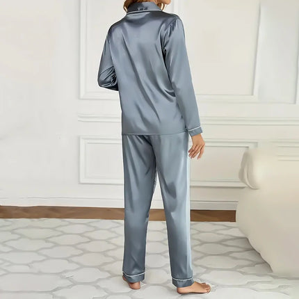Pigiama da donna in raso di lusso Pj Set Colletto rovesciato Bottoni Top e pantaloni Indumenti da notte e pigiama per abiti estivi per la casa