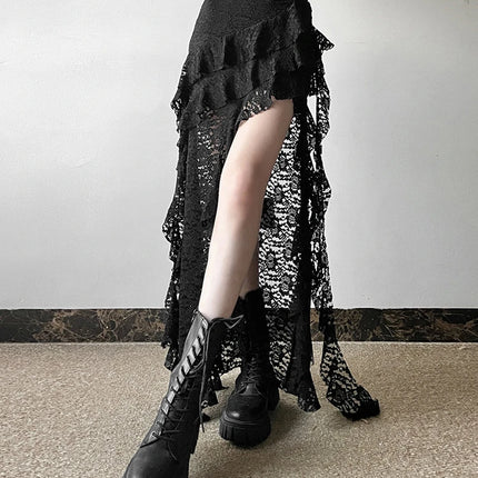 Nibber Nappe Gonne da donna Orlo irregolare Increspature multistrato Patchwork di pizzo Dolce tendenza estiva Pantaloni skinny versatili quotidiani