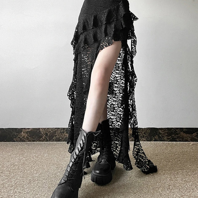 Nibber Nappe Röcke für Damen Unregelmäßiger Saum Mehrschichtige Rüschen Spitzeneinsatz Süßer Sommertrend Alltag vielseitige Skinny Hosen