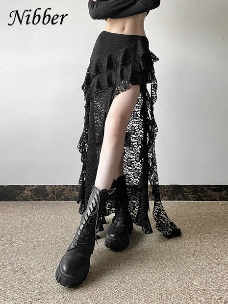 Nibber Nappe Gonne da donna Orlo irregolare Increspature multistrato Patchwork di pizzo Dolce tendenza estiva Pantaloni skinny versatili quotidiani
