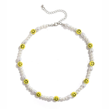 Bracciale con collana con volto sorridente di perle divertenti per donna Uomo Vitalità Sorriso colorato Accessori girocollo con perline Set di gioielli di moda platinumshop