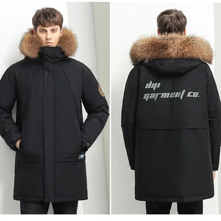 Men Winter Goose Down Coats Fur Collar Hooded Long Down Jackets Top Quality Male Outdoor Windproof Warm Winter Jackets Canada