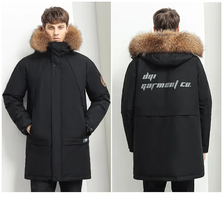 Men Winter Goose Down Coats Fur Collar Hooded Long Down Jackets Top Quality Male Outdoor Windproof Warm Winter Jackets Canada