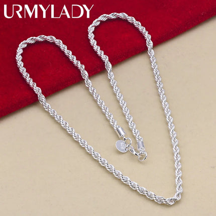 16-24inch for women men Beautiful fashion 925 Sterling Silver charm 4MM Rope Chain Necklace fit pendant high quality jewelry PlatiNum
