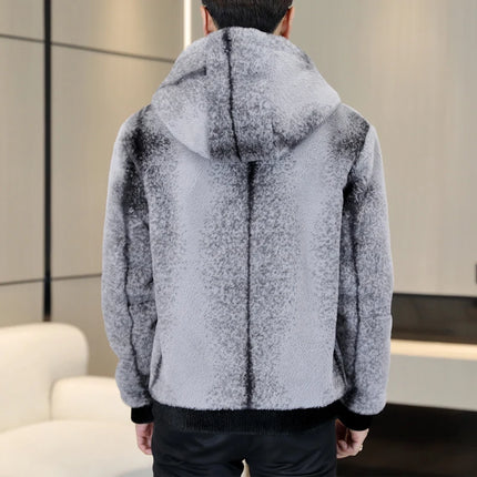 Autumn Winter Faux Fur Hooded Jacket Men Fashion Social Faux Mink Fur Casual Business Jacket Thick Warm Outdoor Windproof Coat