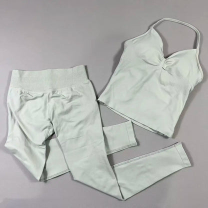 Yoga 2pcs Impact Gym Set Women Backless Tank Tops High Waist Scrunch Seamless Shorts Fitness Clothes Activewear Workout Sets