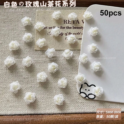 Delicate Dark Red Brown White Rose Flower Leaf Lily Tender Camellia Nail Charms Art Resin Decorations Manicure Tools Accessories