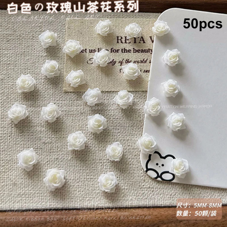 Delicate Dark Red Brown White Rose Flower Leaf Lily Tender Camellia Nail Charms Art Resin Decorations Manicure Tools Accessories