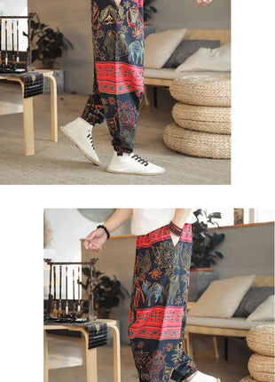 Pantaloni Harem da Uomo 2026 Stile Retrò con Stampa, Pantaloni Jogger Larghi e Comodi con Cavallo Ribassato, Stile Nepal Oversize, Pantaloni Casual da Uomo con Cavallo Ribassato